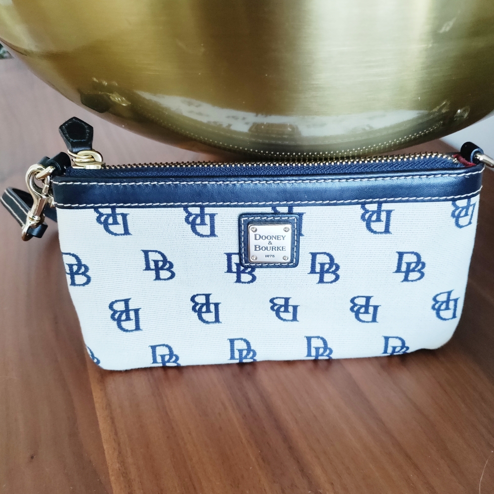 Dooney & Bourke Blue and White Clutch with Signature Monogram New W/o Tags